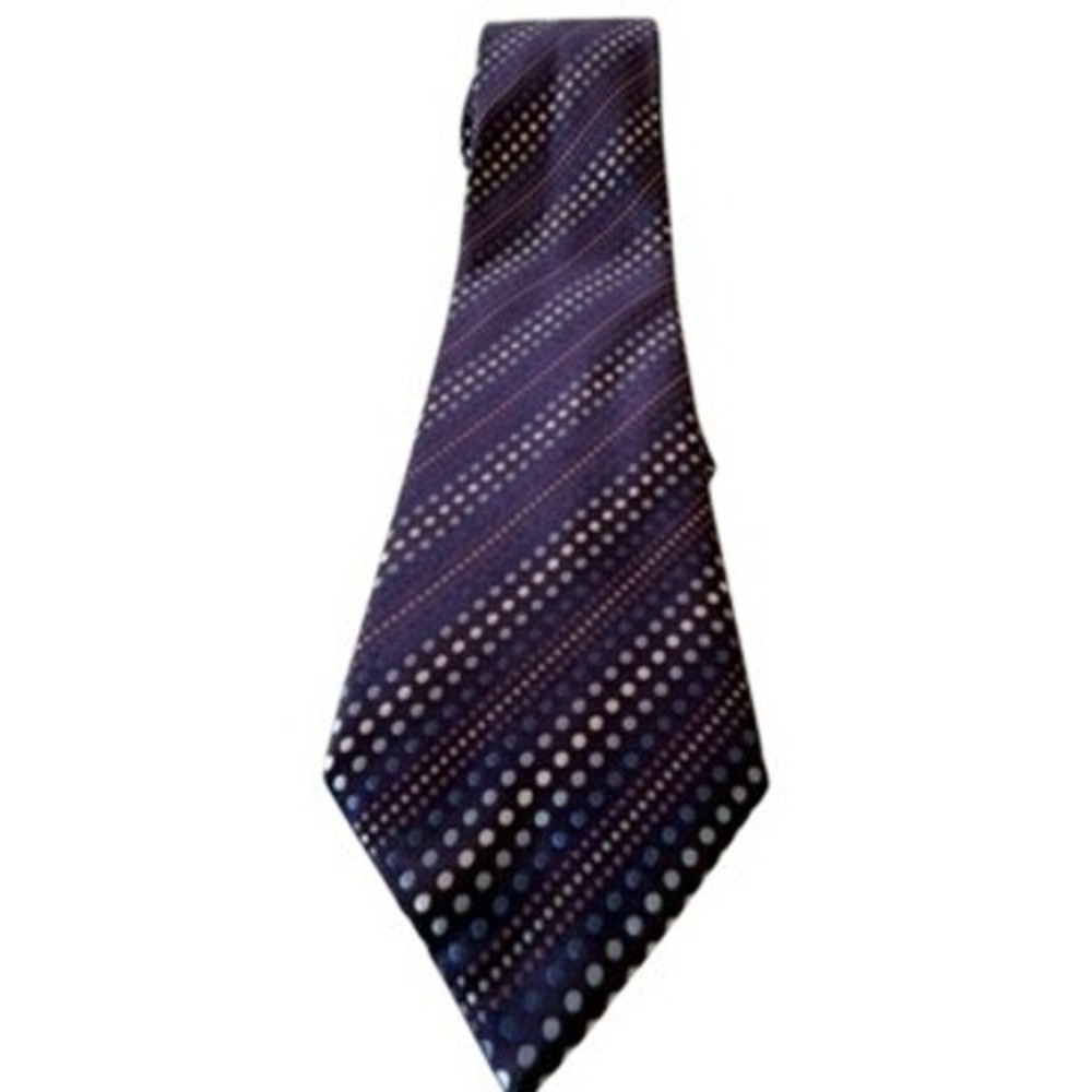 "Geoffrey Beene" Men Purple Blue Silver Diagonal Dot 100% Silk Hand Made Necktie